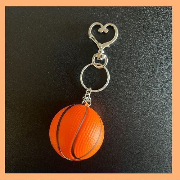 NWOT. Basketball Keychain includes Heart Shape Silver Medal Spring Snap Clip. - Picture 1 of 8